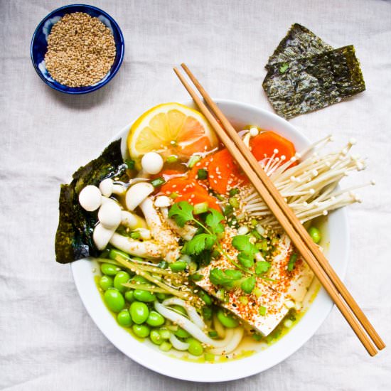 Udon Noodle w/ Sesame Ginger Broth - Recipe photo by la petite poire