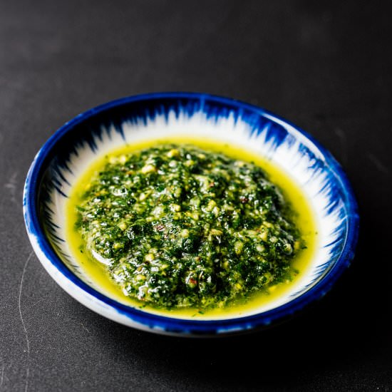 Stinging Nettle Pesto - Recipe photo by whiskeyandsoba