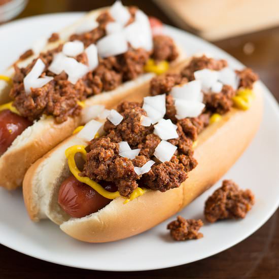 Easy Homemade Hot Dog Chili - Recipe photo by Savory Spicerack