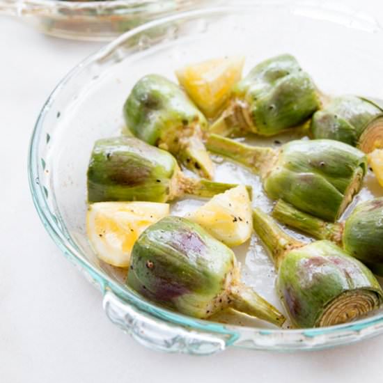 Vegan Lemon-Roasted Artichokes - Recipe photo by thewacovegan
