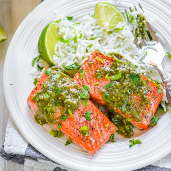 Baked Salmon with Salsa Verde - Recipe photo by ChefDeHome