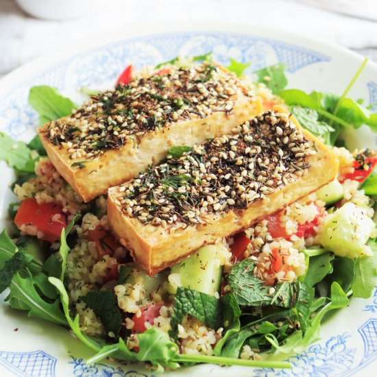 Zahtar Tofu Salad & Cashew Tzatziki - Recipe photo by euphoricvegan