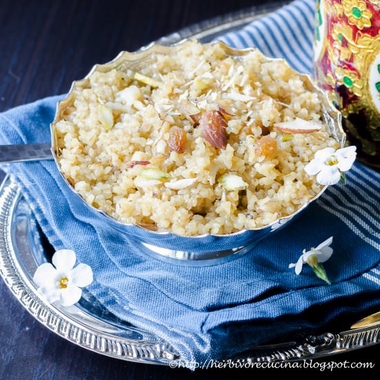 Wheat Rava Sakkarai Pongal - Recipe photo by Herbivore Cucina
