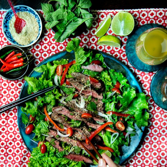 Thai Beef Salad with Toasted Rice - Recipe photo by wild greens