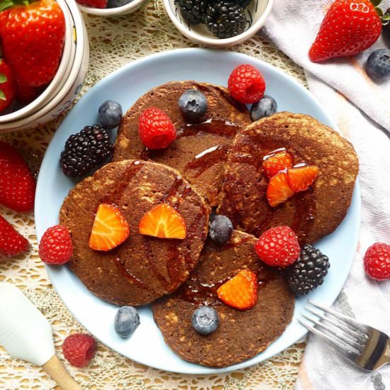 Chocolatey Cocoa Paleo Pancakes - Recipe photo by perchancetocook.com