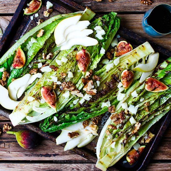 Grilled romaine hearts with figs - Recipe photo by KitchenSanctuary