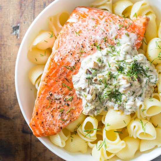 Sockeye Salmon Pasta - Recipe photo by GreenHealthyCooking