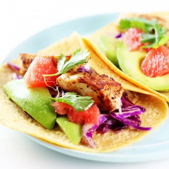 Grapefruit & Avocado Fish Tacos - Recipe photo by platingsandpairings