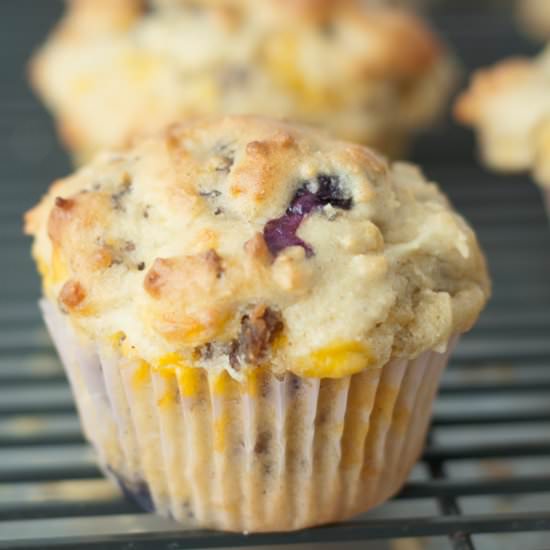 Blueberry Cheddar Sausage Muffins - Recipe photo by MamaGourmand
