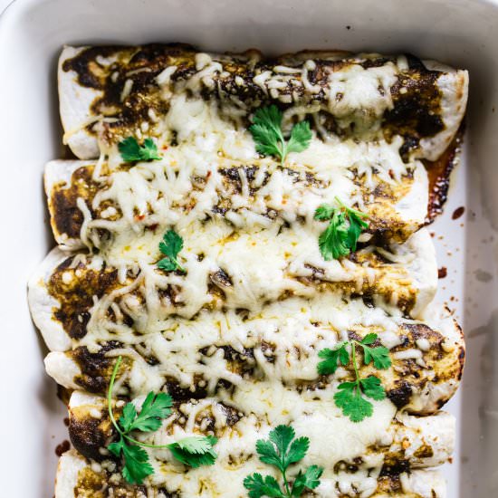 Burnt Scallion Chicken Enchiladas - Recipe photo by whiskeyandsoba