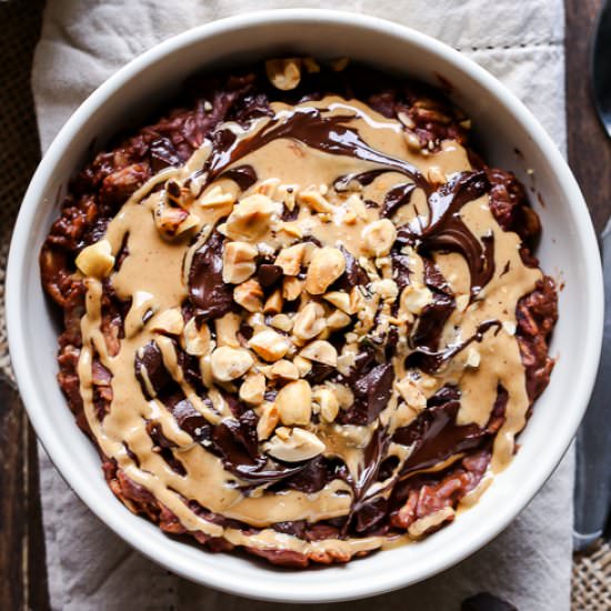 Chocolate Peanut Butter Oatmeal - Recipe photo by bakerita
