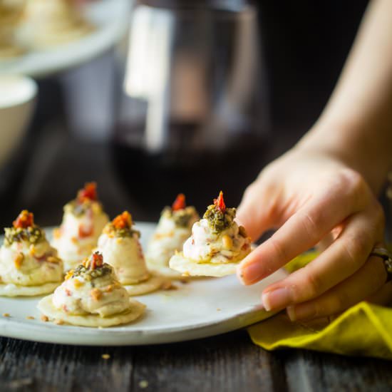 Hummus & Goat Cheese Pesto Bites - Recipe photo by foodfaithfitness