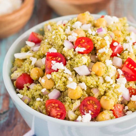 Quinoa and Chickpea Pesto Salad - Recipe photo by pumpkinnspice