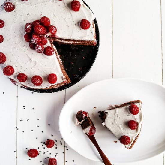 Raspberry Sesame Chocolate Cake - Recipe photo by followtherivernorth