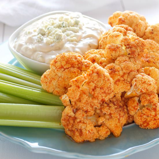 Buffalo Roasted Cauliflower - Recipe photo by busybakerblog