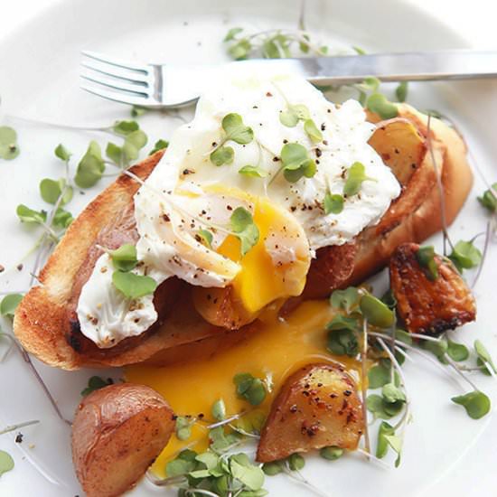 Poached Eggs Over Potatoes & Toast - Recipe photo by Thewholeserving