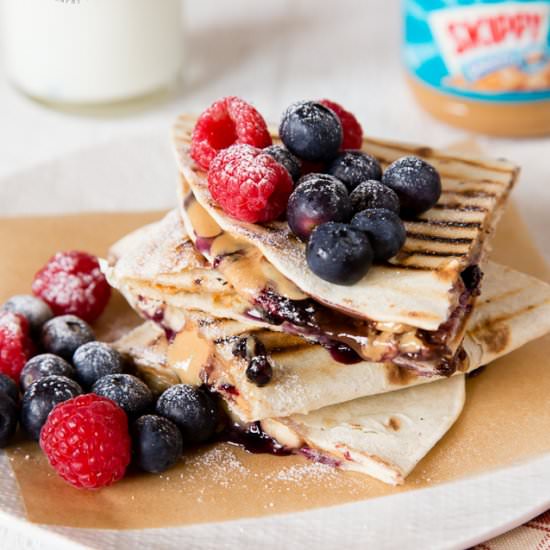 PB & J Chocolate Banana Quesadillas - Recipe photo by Fuss Free Flavours