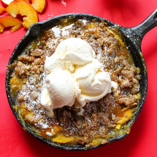 Salted Caramel Peach Crisp - Recipe photo by layersofhappiness