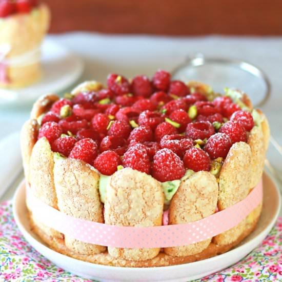 Rasberry & Pistachio Charlotte Cake - Recipe photo by The Happy Cooking Friends
