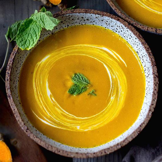 Creamy Carrot Turmeric Soup - Recipe photo by Feasting at Home