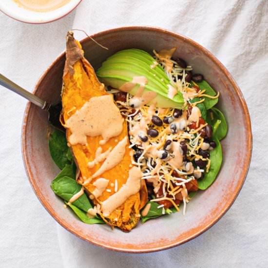 Sweet Potato Burrito Lunch Bowl - Recipe photo by cakeoversteak