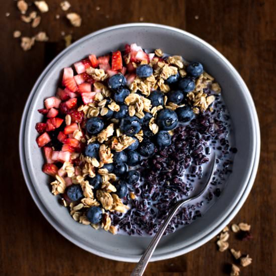 Forbidden Rice Morning Cereal Bowl - Recipe photo by foolproofliving.com