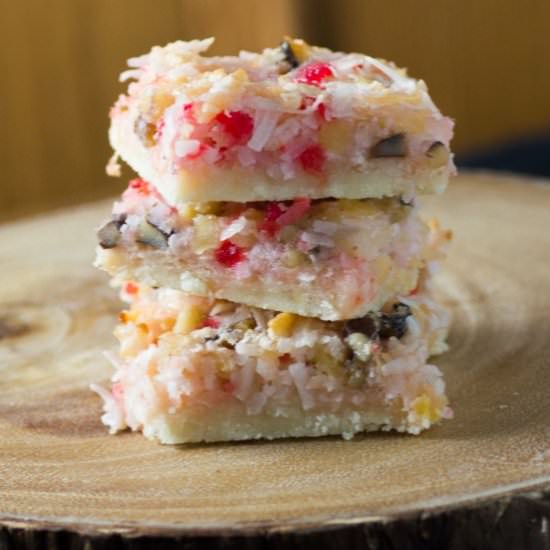 Pineapple Coconut Cherry Dream Bars - Recipe photo by noshingwiththenolands