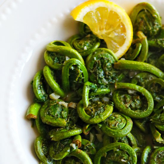 Garlic Lemon Butter Fiddleheads - Recipe photo by MelissaPotvin