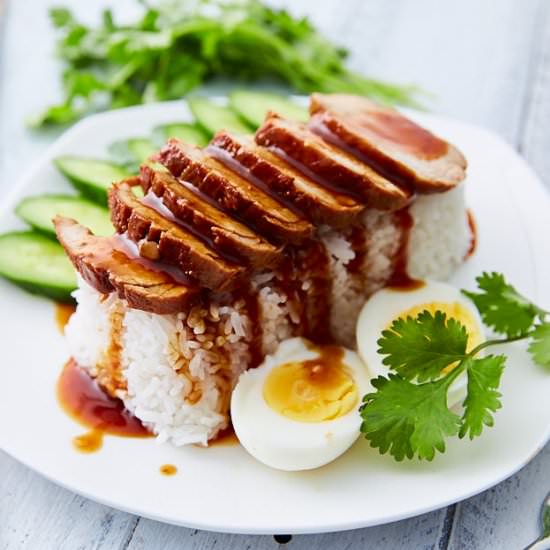 Thai Red BBQ Pork with Rice - Recipe photo by cravingtasty
