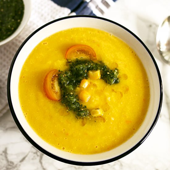 Sweet Corn Yellow Tomato Soup - Recipe photo by honeyandbirch