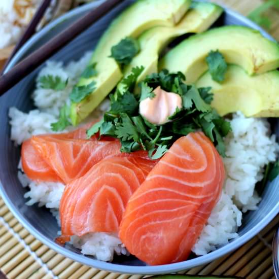 Spicy Salmon Sushi Bowl - Recipe photo by thewoodenskillet