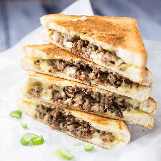 Ground beef grilled cheese sandwich - Recipe photo by The Girl Loves To Eat