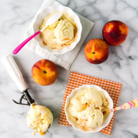 Olive Oil Peach Ripple Ice Cream - Recipe photo by boulderlocavore