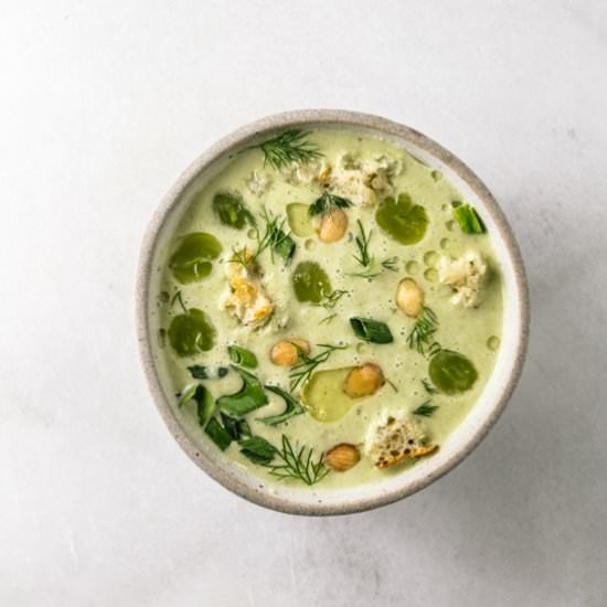 Green garlic gazpacho - Recipe photo by rootingthesun
