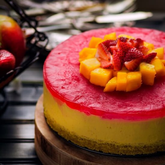 No Bake Eggless Mango Cheesecake - Recipe photo by Binjals VEG Kitchen