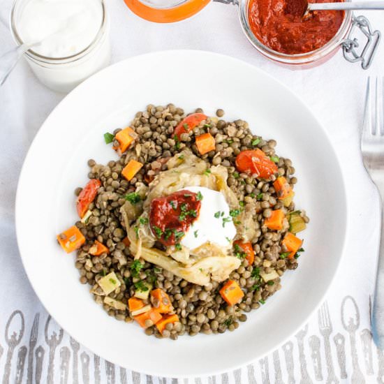 Lentils with Broiled Eggplant - Recipe photo by thesharedplate