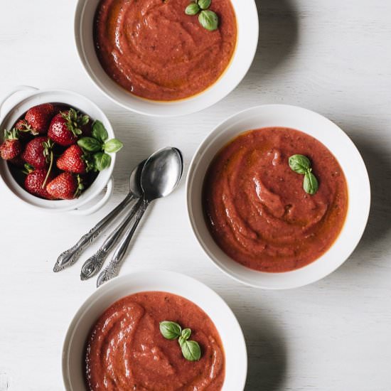 Strawberry Rhubarb Gazpacho - Recipe photo by Food Gays