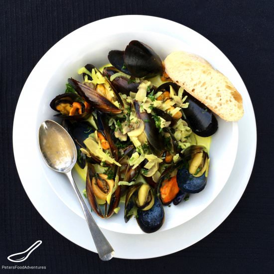 Mussels in a Creamy Wine Sauce - Recipe photo by PetersFoodAdventures