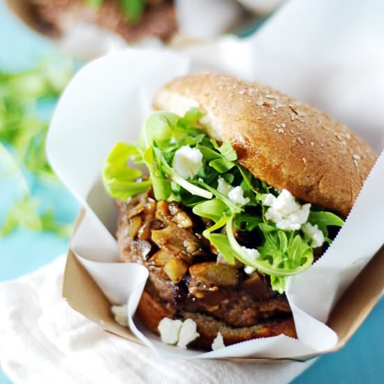 Goat Cheese Stuffed Burgers - Recipe photo by thecharmingdetroiter