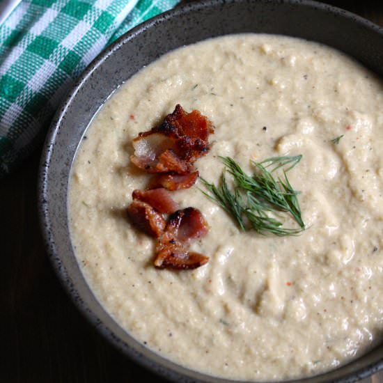 Creamy Celery Soup with Bacon - Recipe photo by frugalnutrition