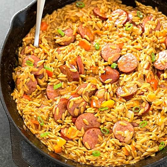 Sausage and Creamy Cajun Orzo - Recipe photo by galonamission