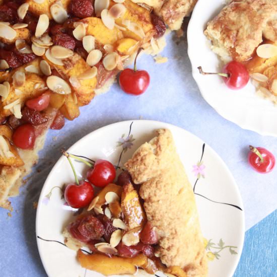 Peach Cherry Galette - Recipe photo by The Desserted Girl