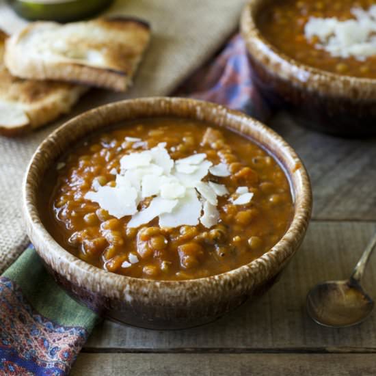 Bacon & Lentil Soup with Vegetables - Recipe photo by partialingredients