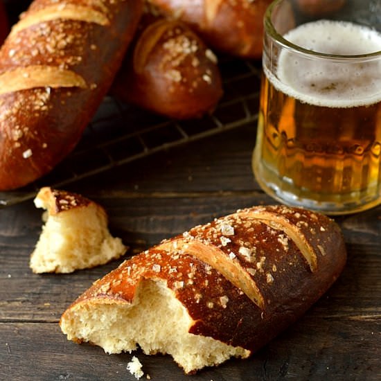 Beer Pretzel Hot Dog Buns - Recipe photo by Domestic Gothess