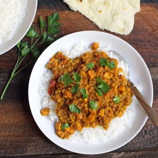 Red lentil & sweet potato dahl - Recipe photo by susanstable