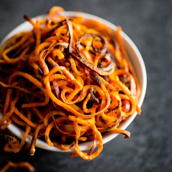 Spiralized Sweet Potato Fries - Recipe photo by The Movement Menu