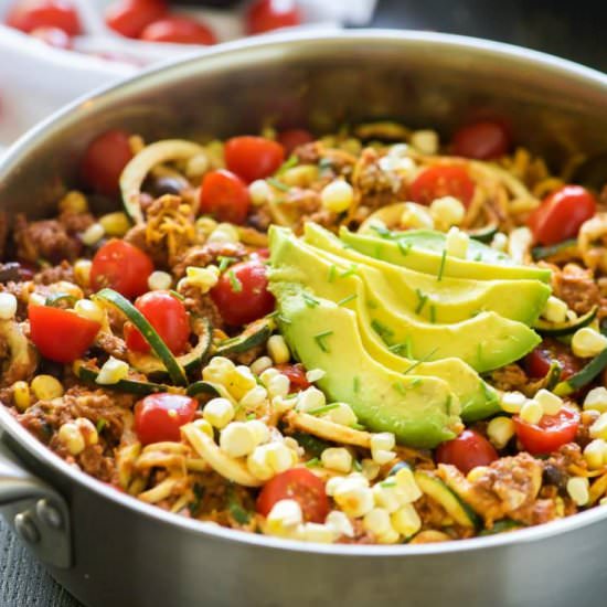 Cheesy Taco Zucchini Noodle Skillet - Recipe photo by withsaltandwit