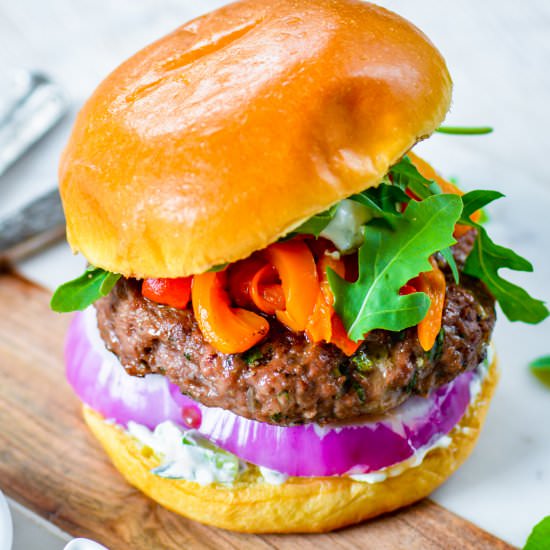 Greek Lamb Burgers w/ Yogurt Sauce - Recipe photo by ChefDeHome