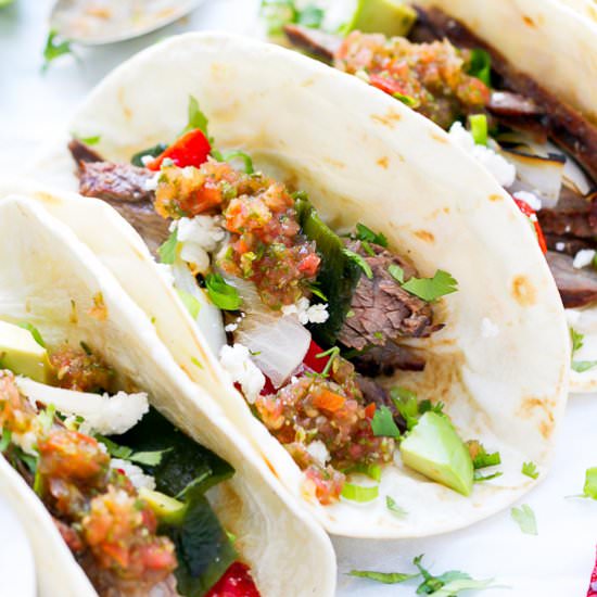 Steak and Poblano Peppers Tacos - Recipe photo by lslfunblog