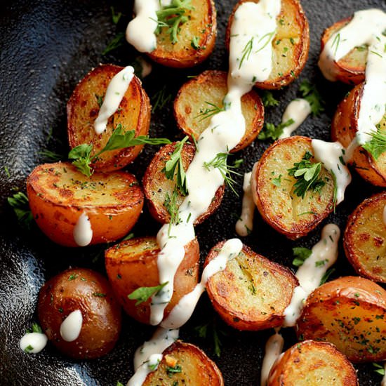Crispy Potatoes with Ranch Dressing - Recipe photo by ilovevegan